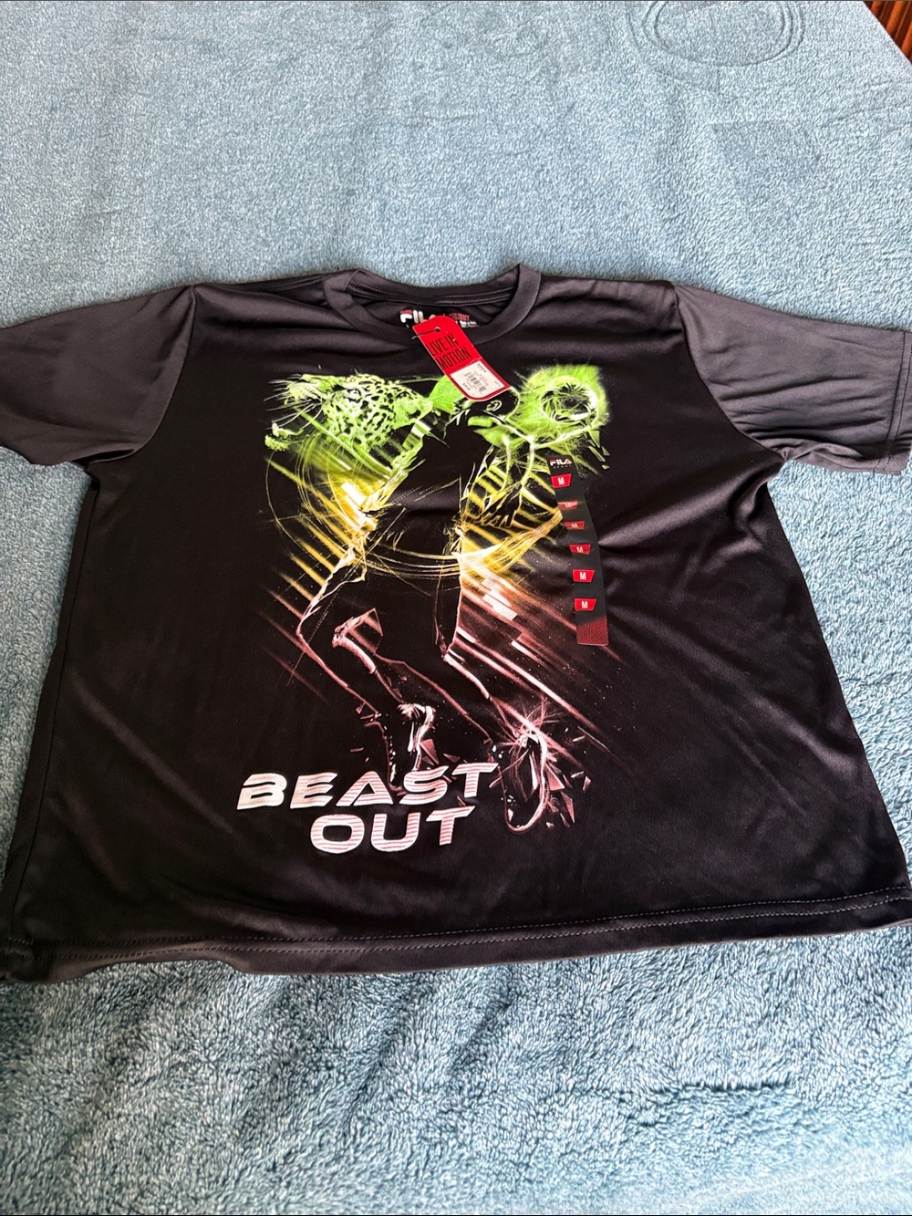 Fila Black Short-Sleeve 'Beast Out' Graphic Tee with Neon Green Accent